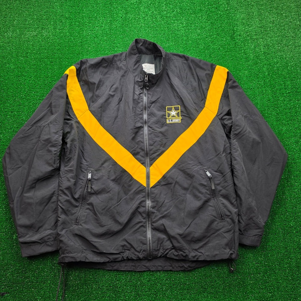 US Army APFU Physical Fitness Uniform Track Jacket Mens Medium Black Full Zip - Picture 1 of 9